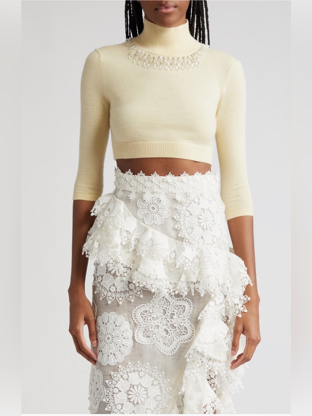 NWT $595 Zimmermann Matchmaker CrystalEmbellished Crop Wool Turtleneck Sweater